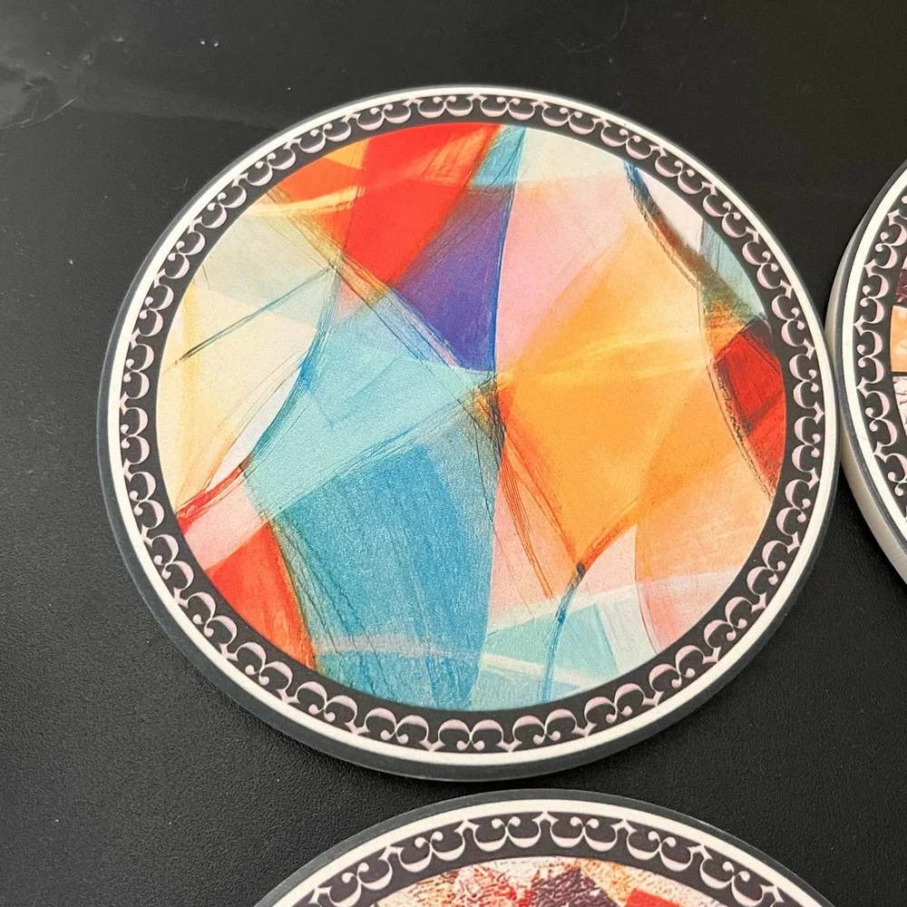 Set of 4 Multicolor‎ Ceramic Coasters Kitchen Beverage NEW